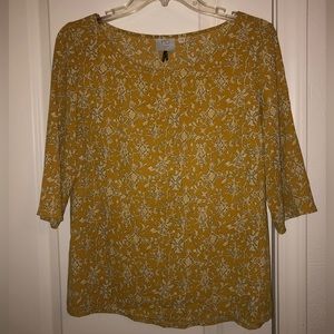 Yellow floral business casual blouse
